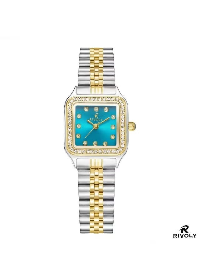 Women's wristwatch with a stainless steel bracelet and a zircon-studded dial.